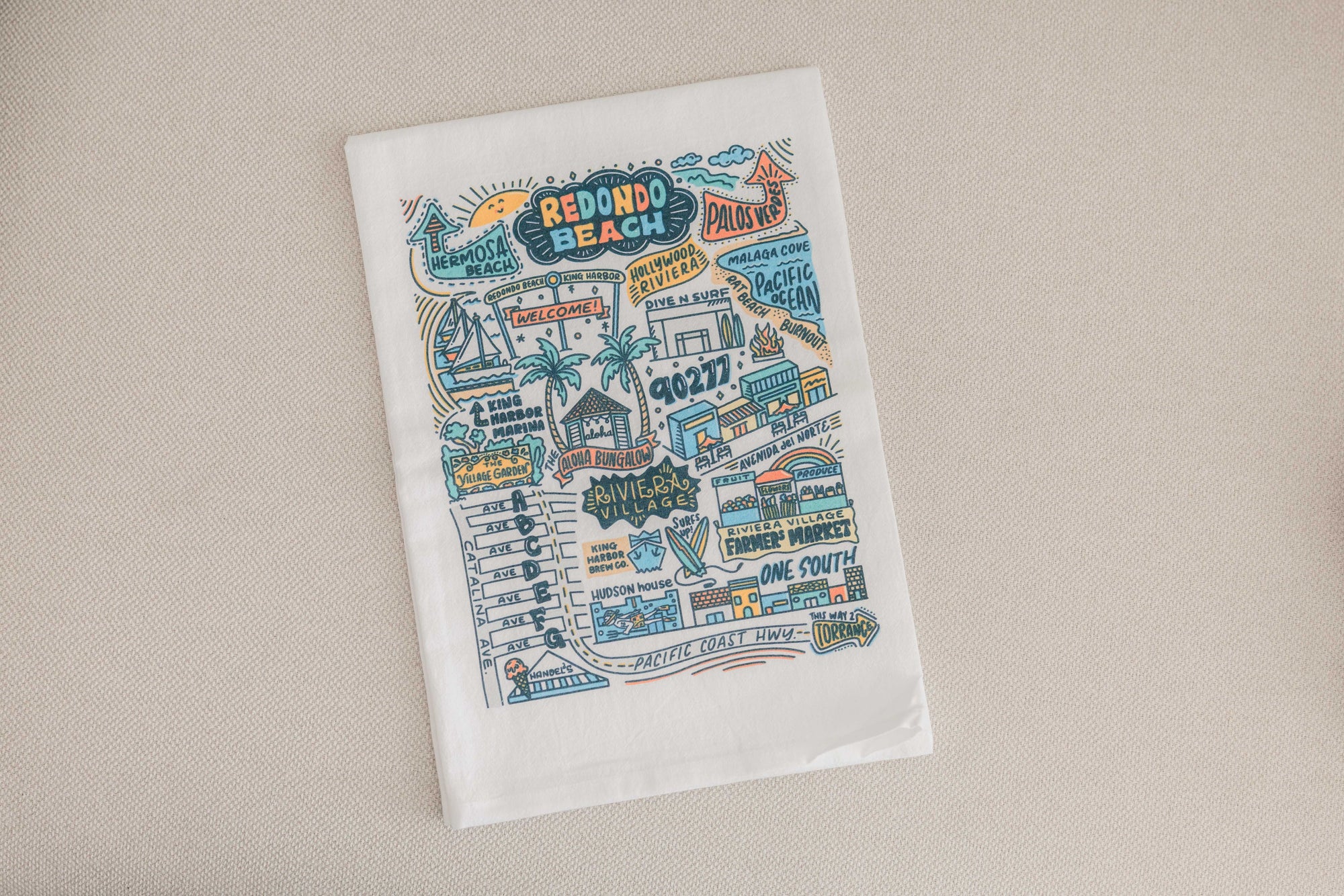 Redondo Beach Riviera Map Tea Towel