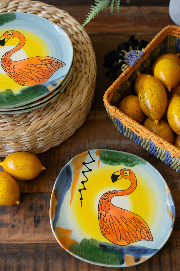 Hand-Painted Ceramic Flamingo Plate