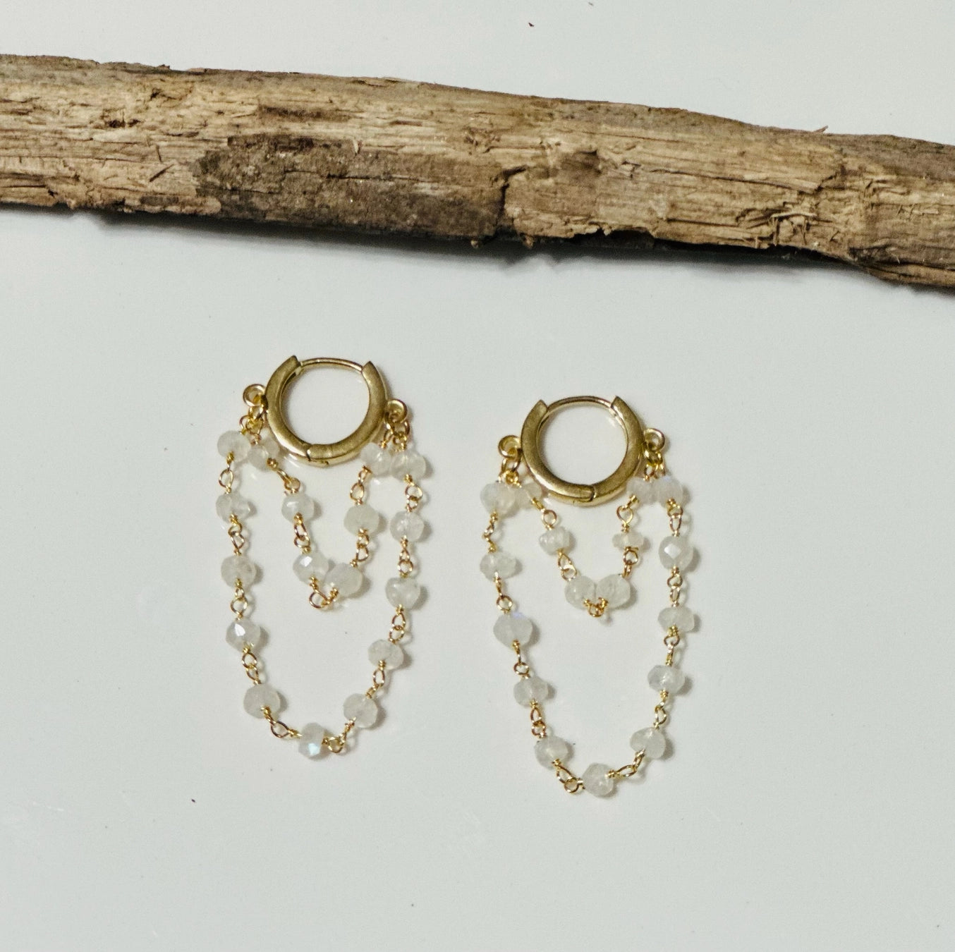 Layered Gemstone Chain Huggie Hoops