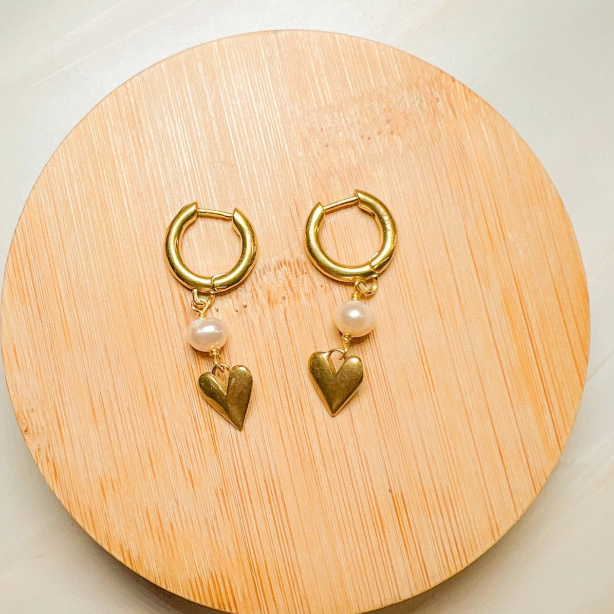 Pearl Heart Huggie Earrings