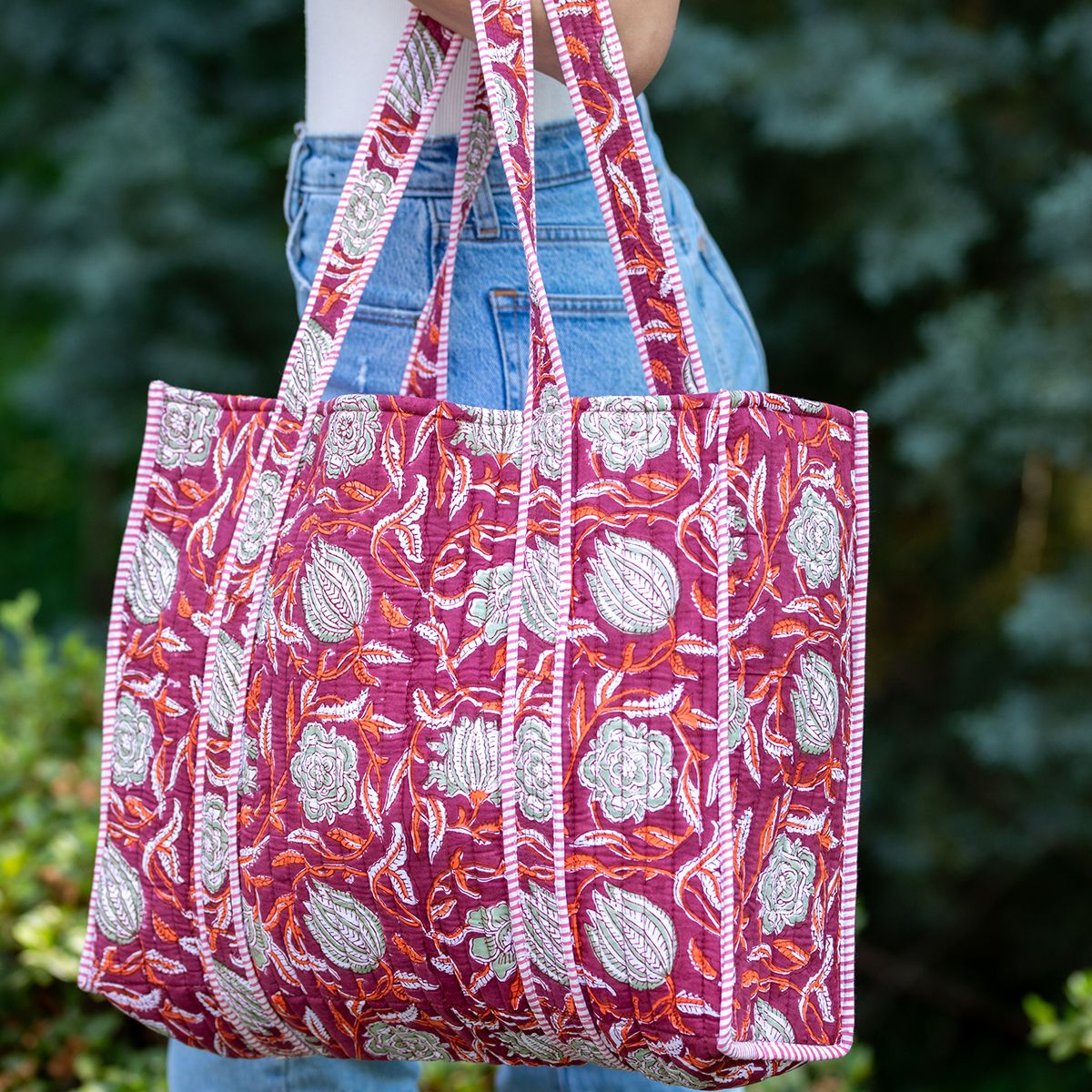 Plum Blossoms Quilted Tote Bag