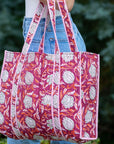 Plum Blossoms Quilted Tote Bag