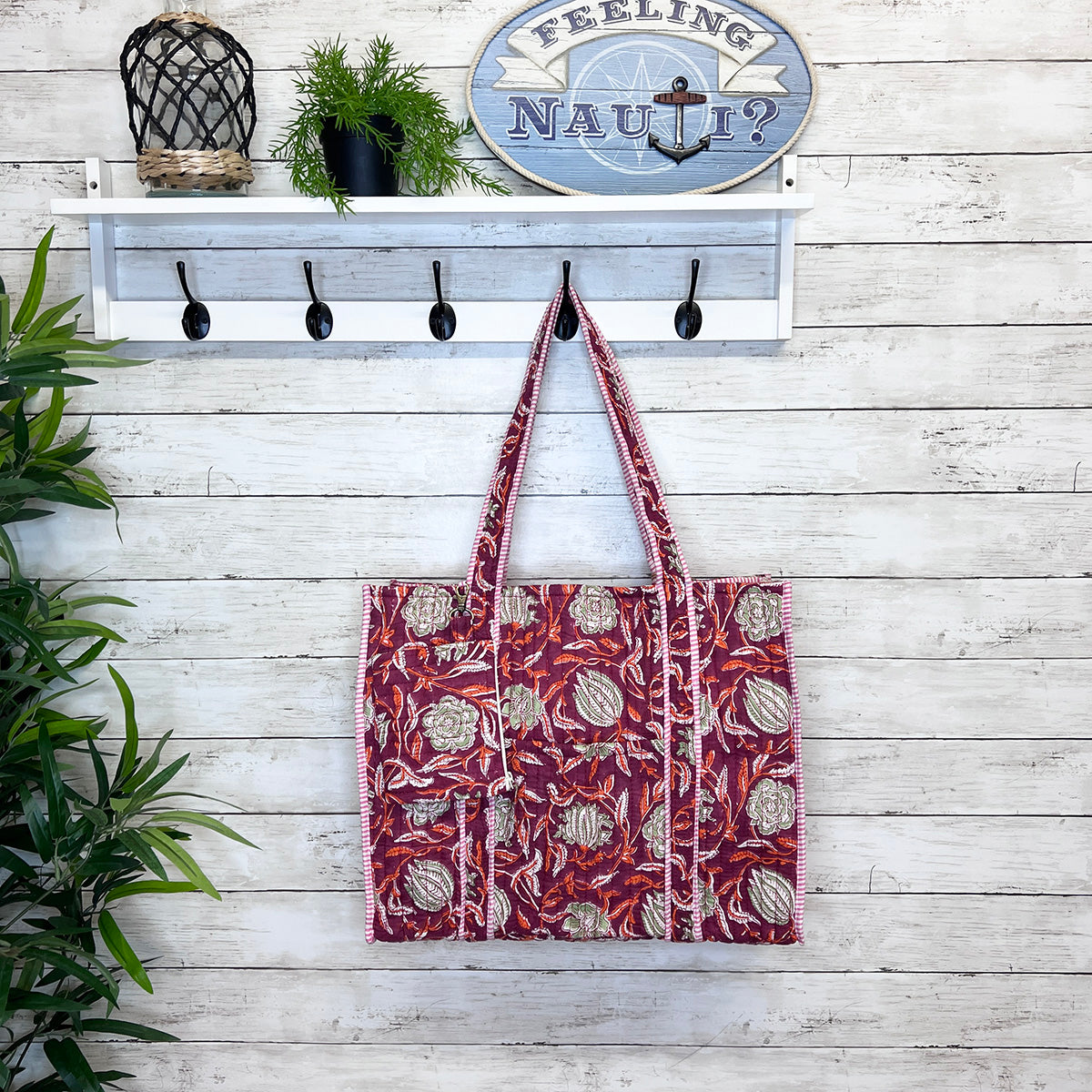 Plum Blossoms Quilted Tote Bag