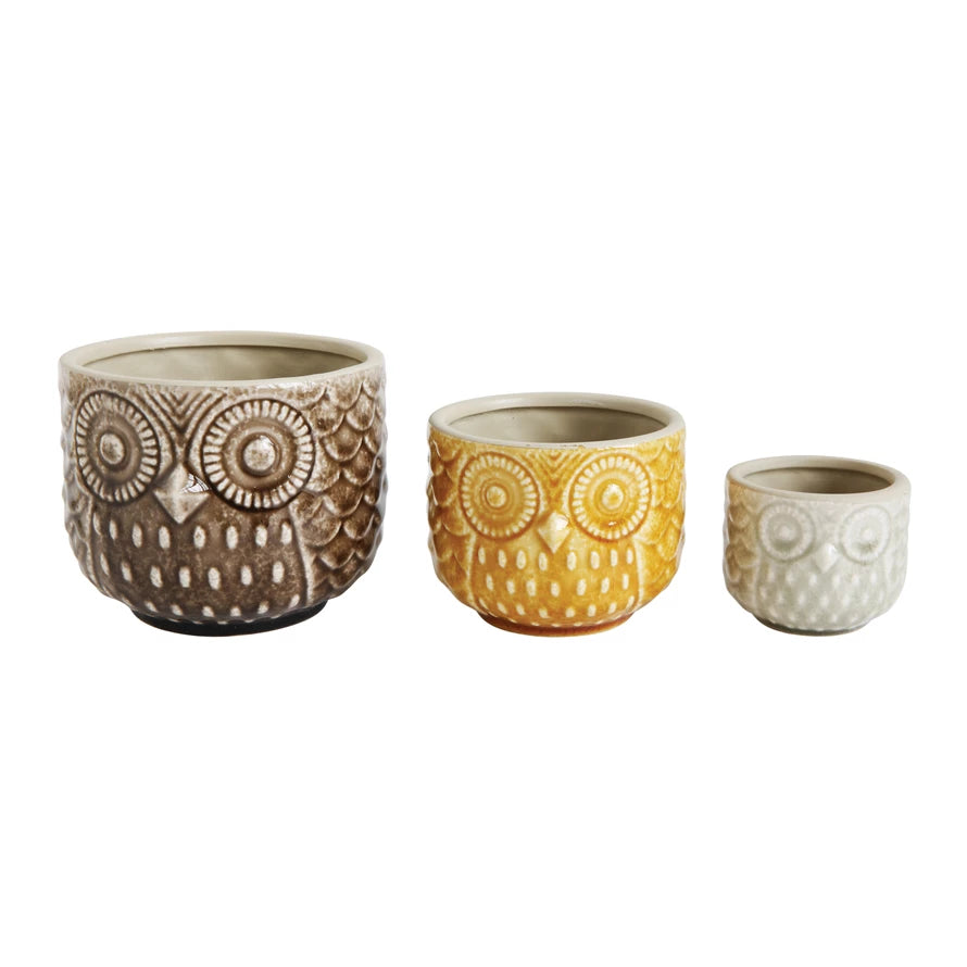 Stoneware Owl Pot