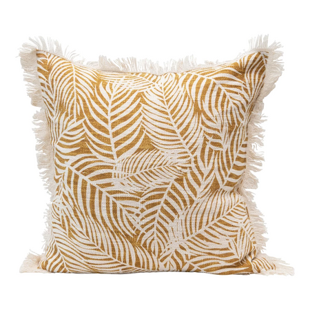 Palm Pattern and Fringe Cotton Pillow