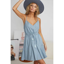 Load image into Gallery viewer, Tassel Waist Strap Dress: Light Denim
