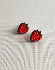 Wood Strawberry Earrings