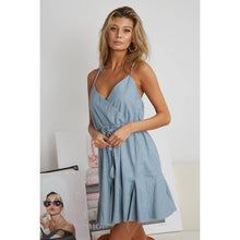 Load image into Gallery viewer, Tassel Waist Strap Dress: Light Denim
