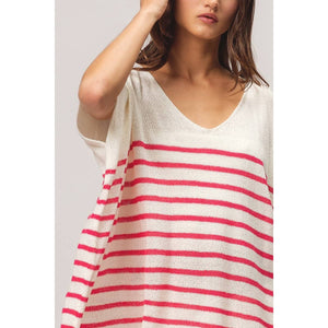 Stripe Dolman Sleeves Top: Fuchsia