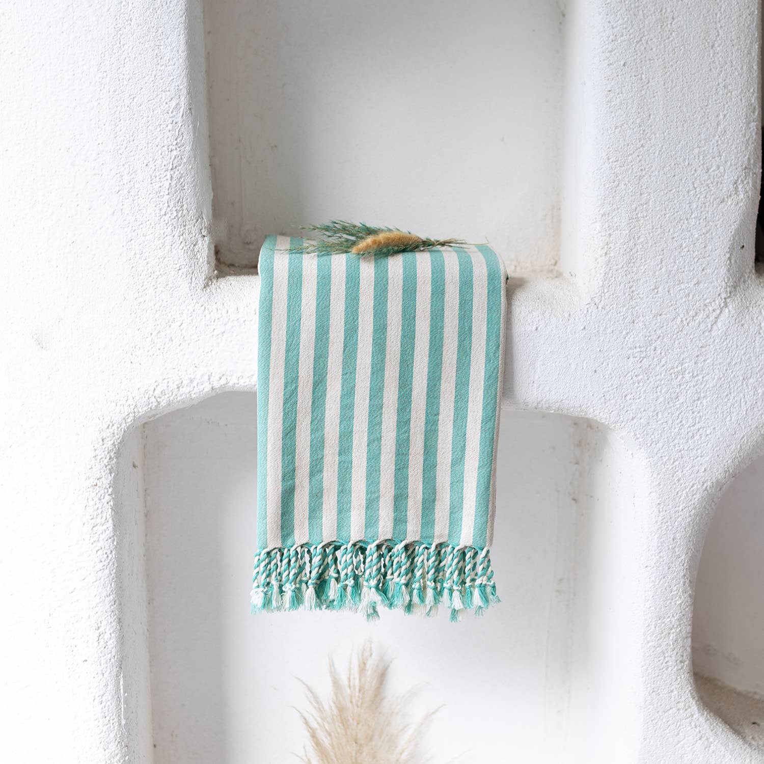 Teal Striped Turkish Beach Towel