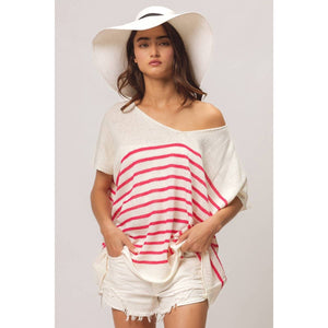 Stripe Dolman Sleeves Top: Fuchsia