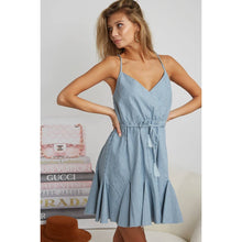 Load image into Gallery viewer, Tassel Waist Strap Dress: Light Denim
