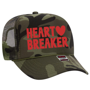 Heart Breaker Trucker hat: Tan / Red