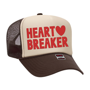 Heart Breaker Trucker hat: Tan / Red