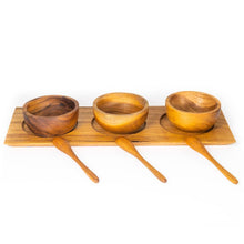 Load image into Gallery viewer, Teak Wood Condiment Dipping Bowl Set with Tray
