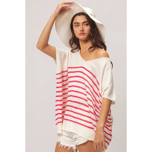 Stripe Dolman Sleeves Top: Fuchsia