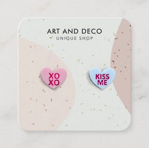 Valentines Candy Heart Earrings - Pink and Blue