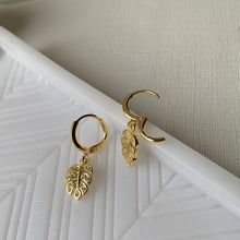 Load image into Gallery viewer, Monstera Leaf Huggie Hoops Earrings
