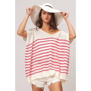 Stripe Dolman Sleeves Top: Fuchsia