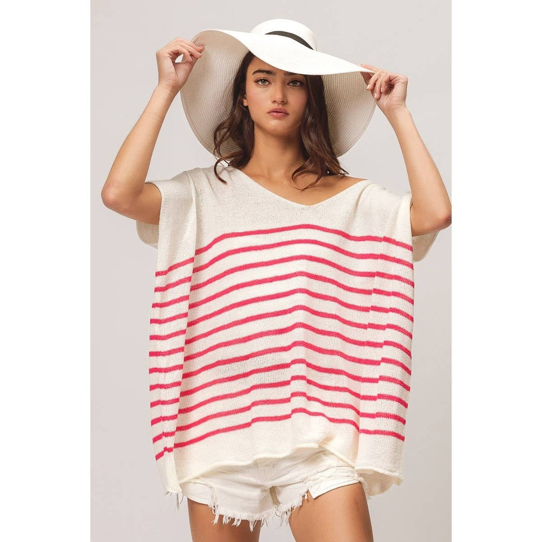 Stripe Dolman Sleeves Top: Fuchsia