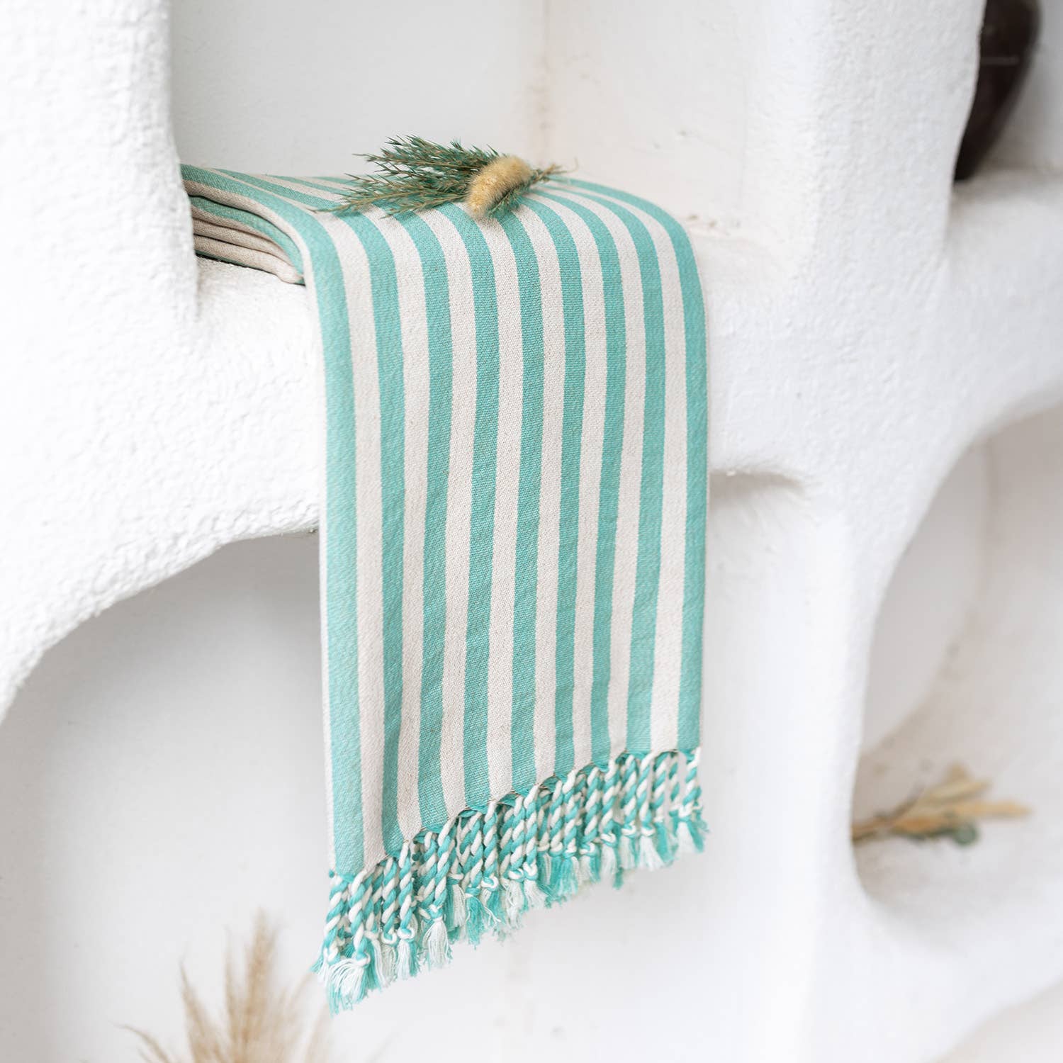 Teal Striped Turkish Beach Towel
