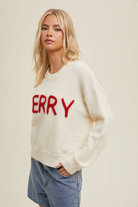 MERRY Fluffy Patch Sweater: Green