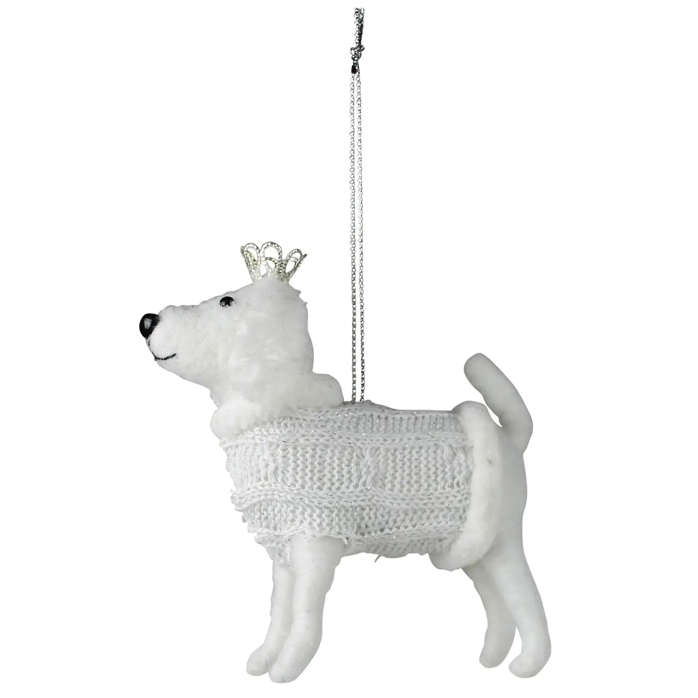White Dog with Crown Ornament, Felt