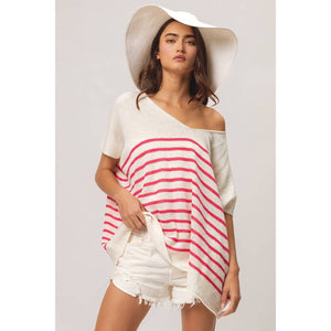 Stripe Dolman Sleeves Top: Fuchsia