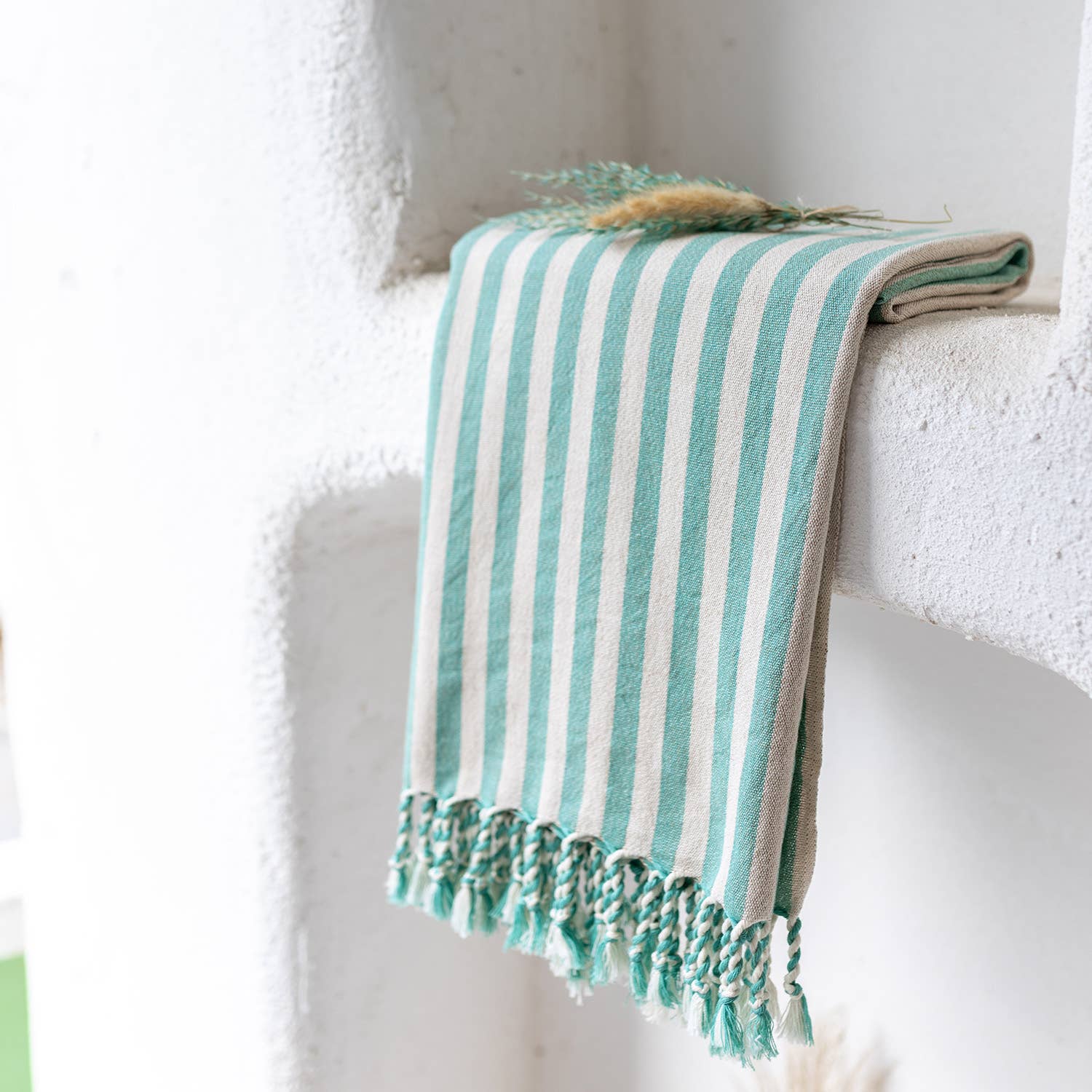 Teal Striped Turkish Beach Towel