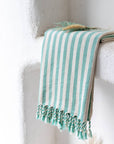 Teal Striped Turkish Beach Towel