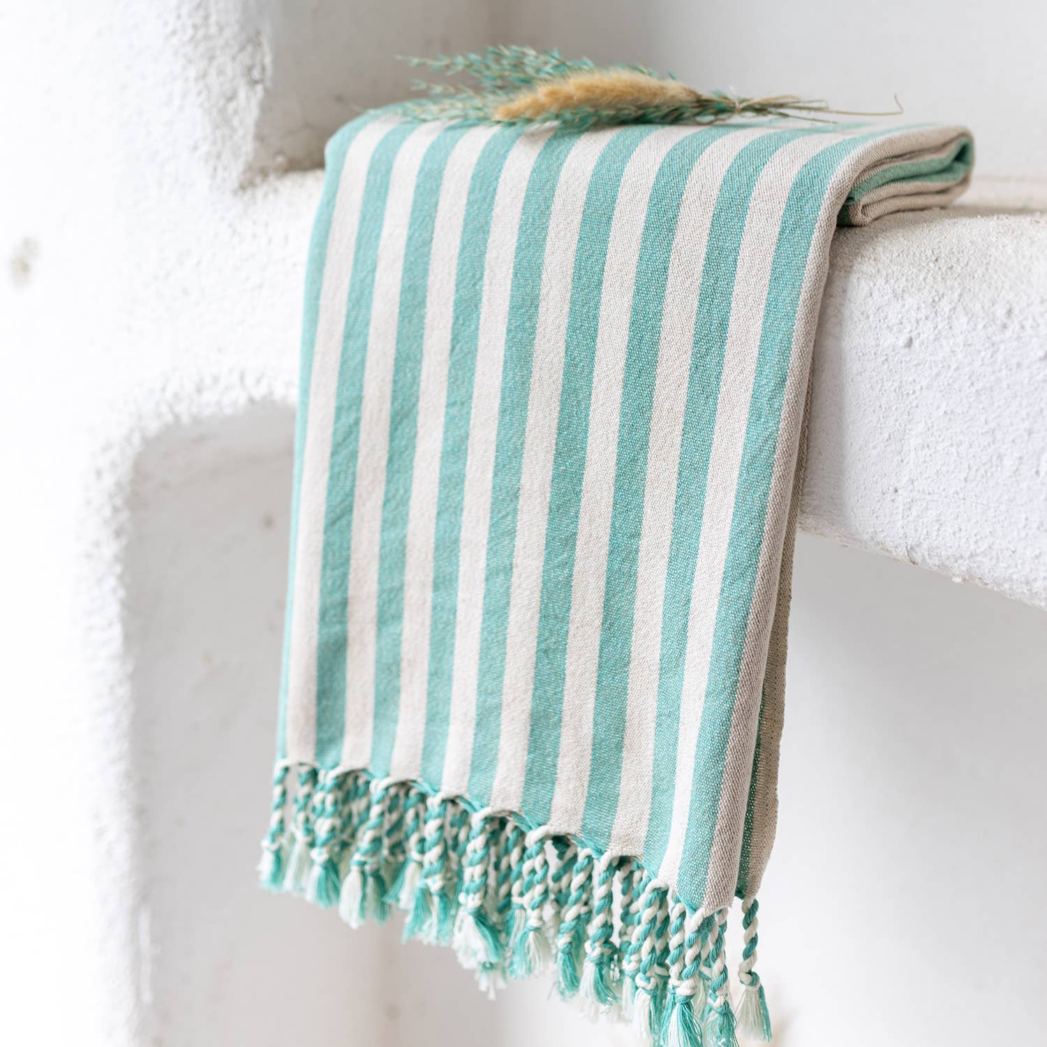 Teal Striped Turkish Beach Towel