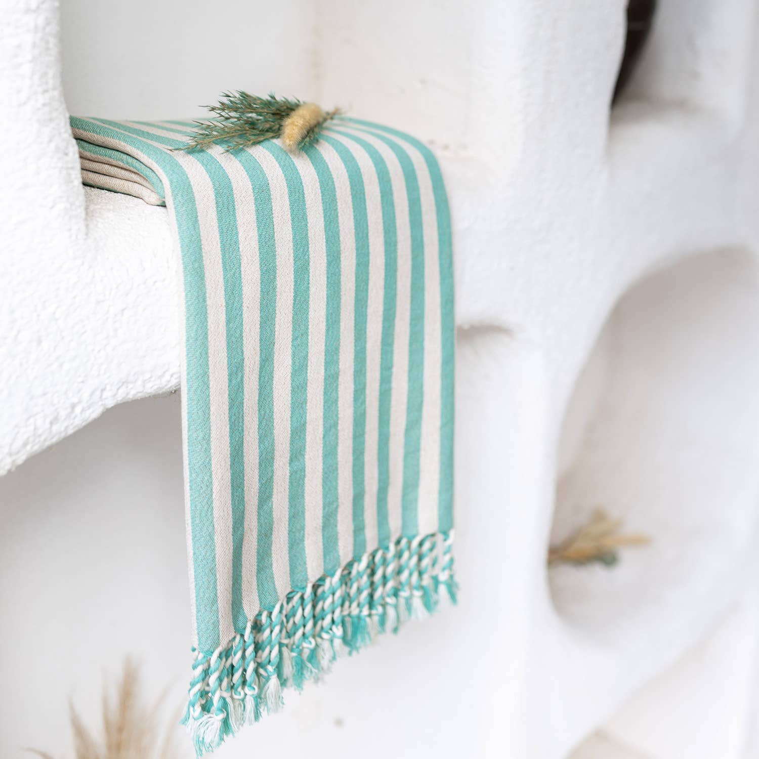 Teal Striped Turkish Beach Towel