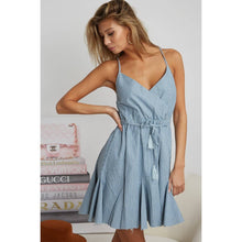 Load image into Gallery viewer, Tassel Waist Strap Dress: Light Denim
