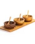 Teak Wood Condiment Dipping Bowl Set with Tray