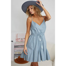 Load image into Gallery viewer, Tassel Waist Strap Dress: Light Denim
