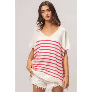 Stripe Dolman Sleeves Top: Fuchsia