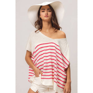 Stripe Dolman Sleeves Top: Fuchsia