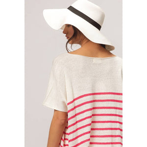 Stripe Dolman Sleeves Top: Fuchsia