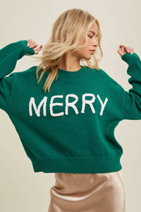 MERRY Fluffy Patch Sweater: Green