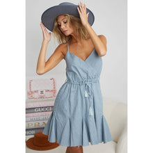 Load image into Gallery viewer, Tassel Waist Strap Dress: Light Denim
