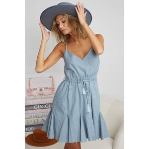 Tassel Waist Strap Dress: Light Denim