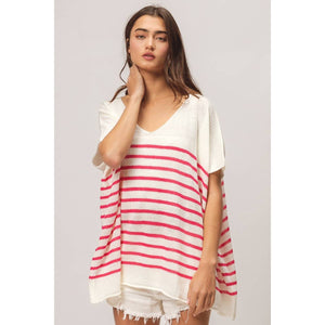 Stripe Dolman Sleeves Top: Fuchsia