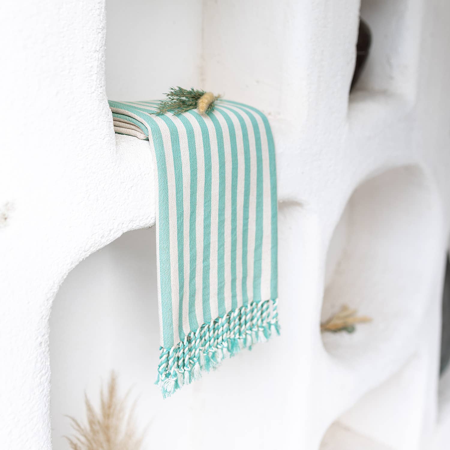 Teal Striped Turkish Beach Towel