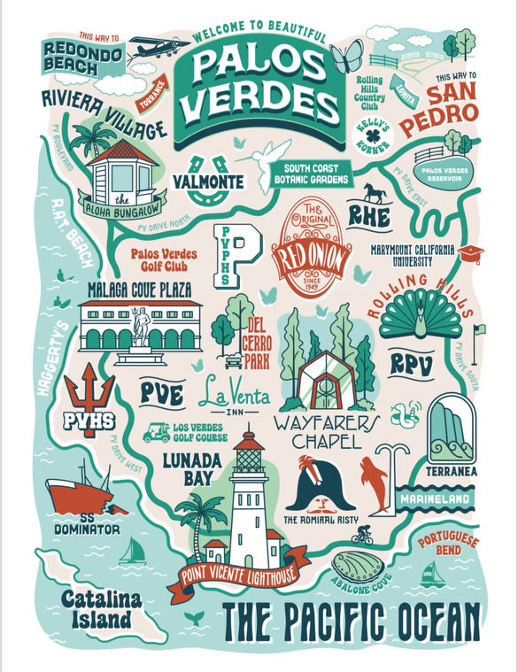 Palos Verdes Map Tea Towel