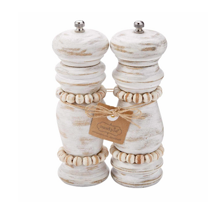 White Beaded Salt and Pepper Grinder Set - Mud Pie