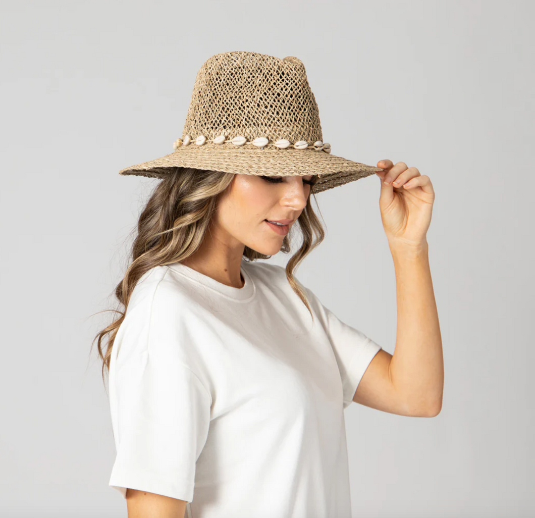 Women's Seagrass Fedora With Gold Plated Shell Band