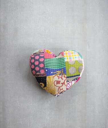 Heart Shape Kantha Pillow