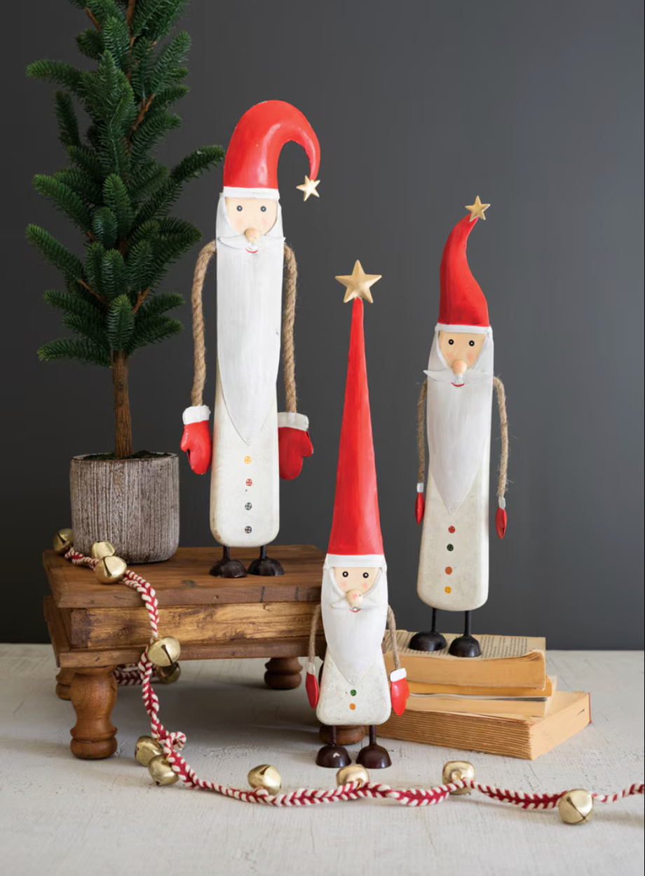 Painted Metal and Wood Santa