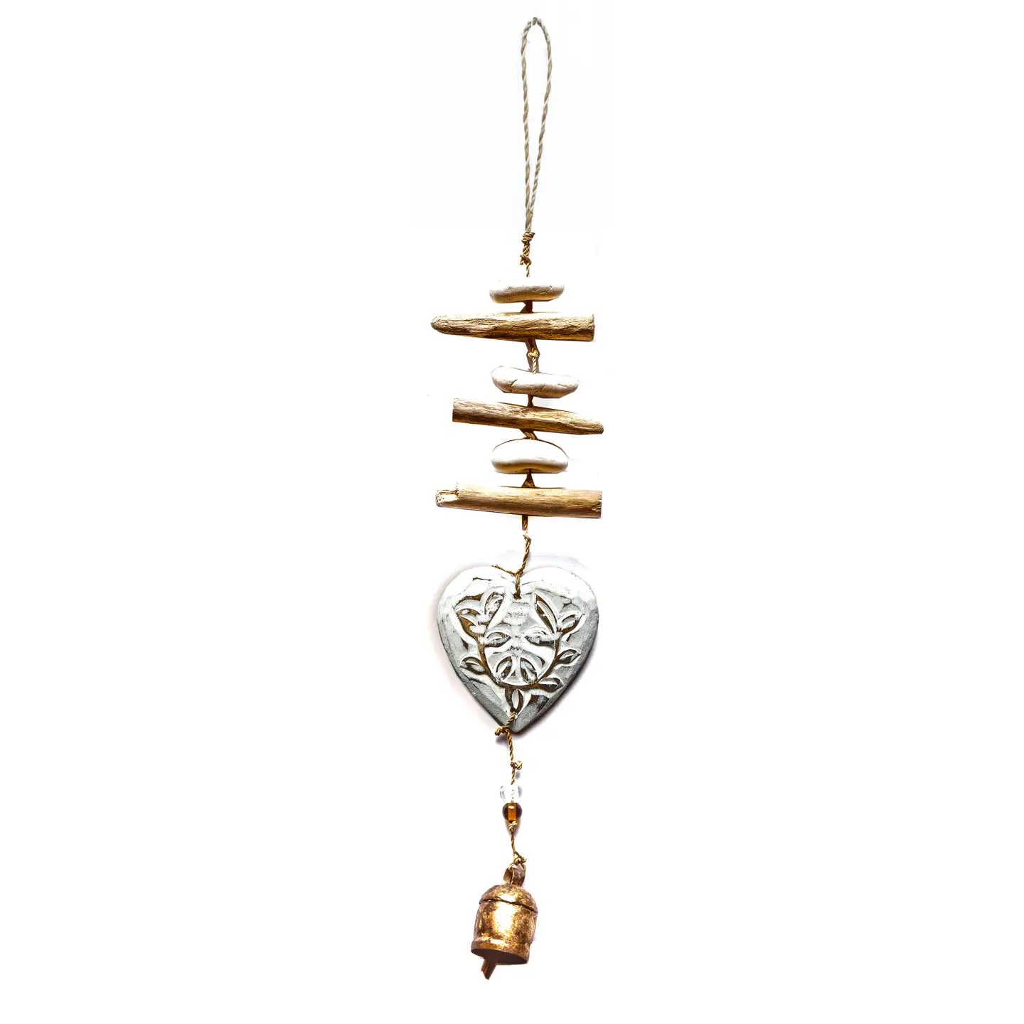 Single Wood Flowery Heart Wind Chime