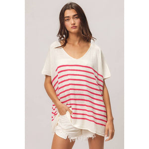 Stripe Dolman Sleeves Top: Fuchsia